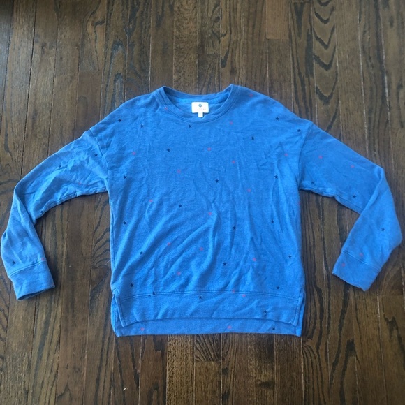 Sundry Women’s 1/Small Dusty Blue Starry Hearts Pima Cotton Pullover Sweatshirt - Picture 5 of 15
